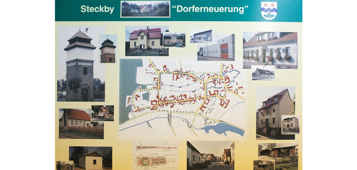 Mit detaillierten Schautafeln stellt sich das Dorf Steckby den Wettbewerbskommissionen vor.